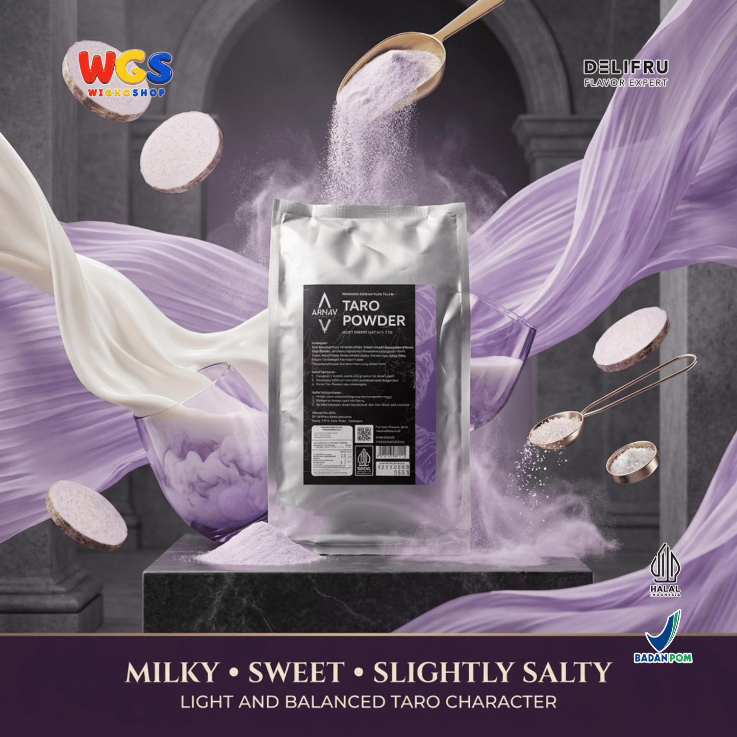 ARNAV Taro Powder 1kg - Bubuk Minuman Taro Talas untuk Taro Milk Latte Milkshake Frappe Boba Minuman Cafe Halal