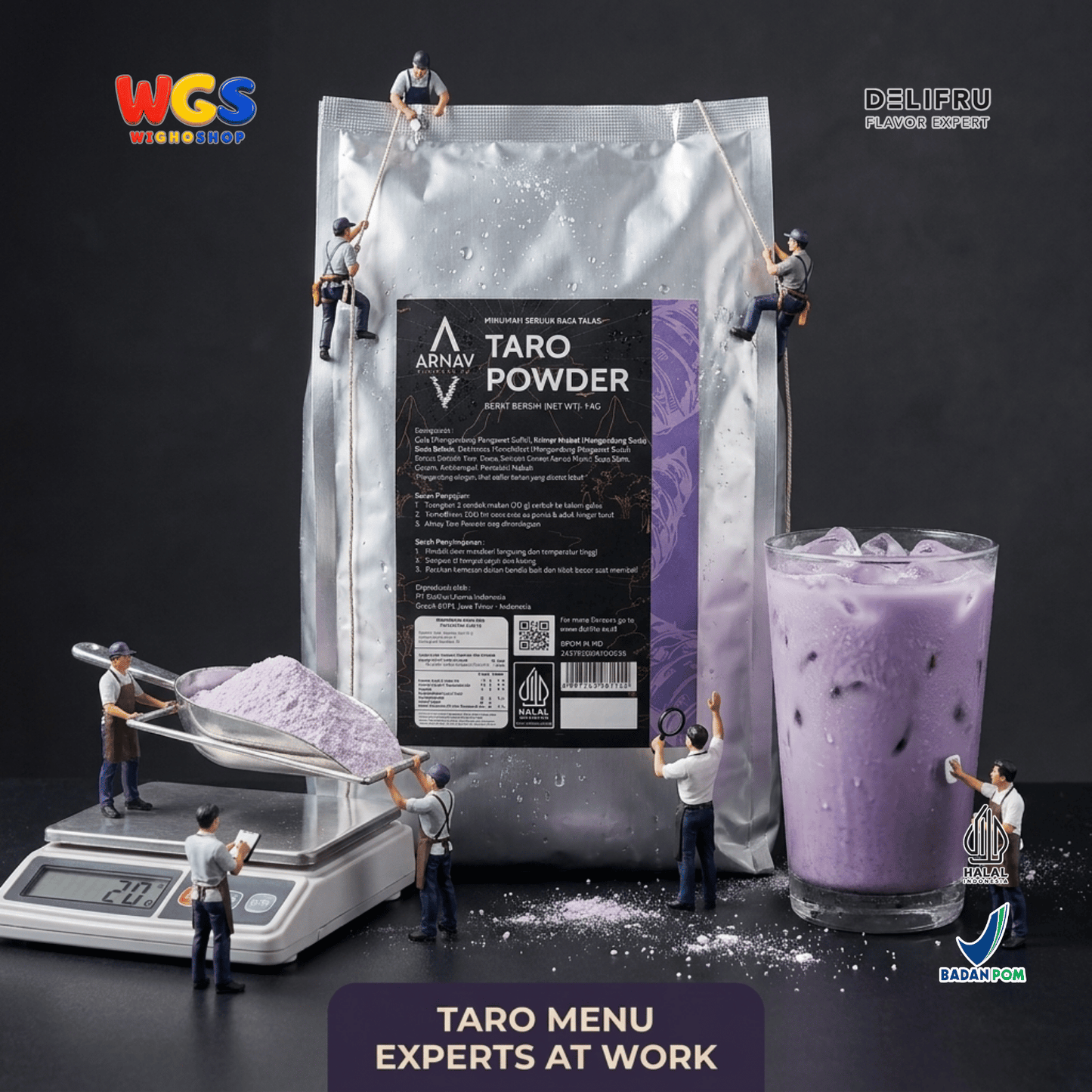 ARNAV Taro Powder 1kg - Bubuk Minuman Taro Talas untuk Taro Milk Latte Milkshake Frappe Boba Minuman Cafe Halal