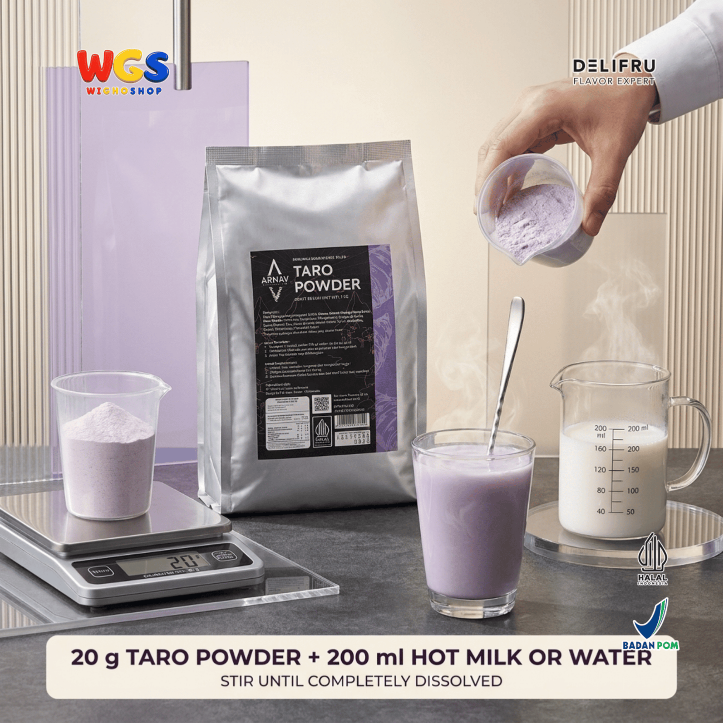 ARNAV Taro Powder 1kg - Bubuk Minuman Taro Talas untuk Taro Milk Latte Milkshake Frappe Boba Minuman Cafe Halal
