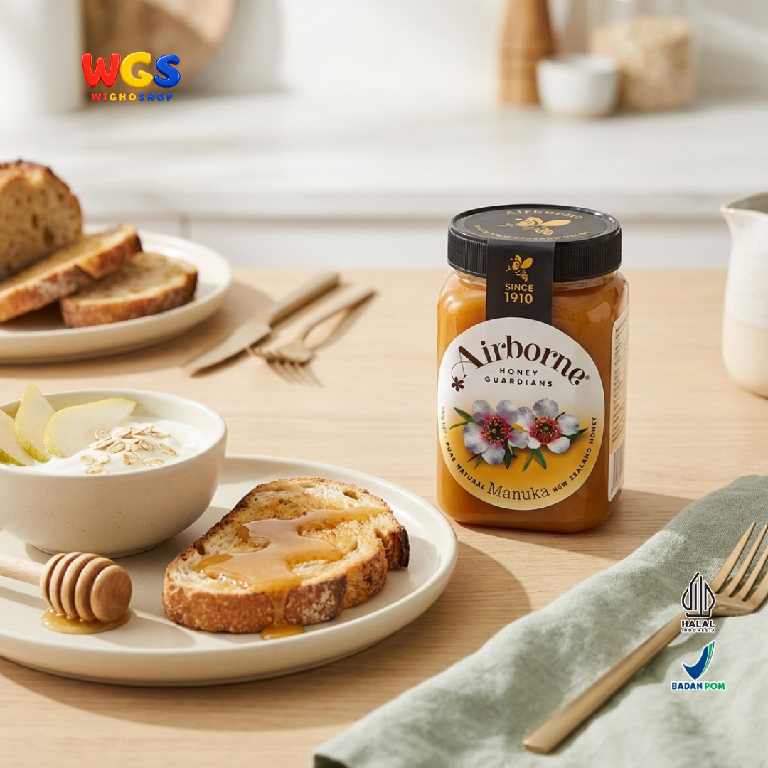 Airborne Pure Natural Manuka Honey 500g - Madu Manuka Asli New Zealand untuk Minuman Roti dan Masakan