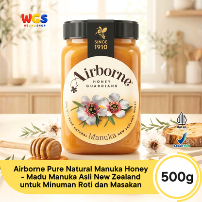 Airborne Pure Natural Manuka Honey 500g - Madu Manuka Asli New Zealand untuk Minuman Roti dan Masakan