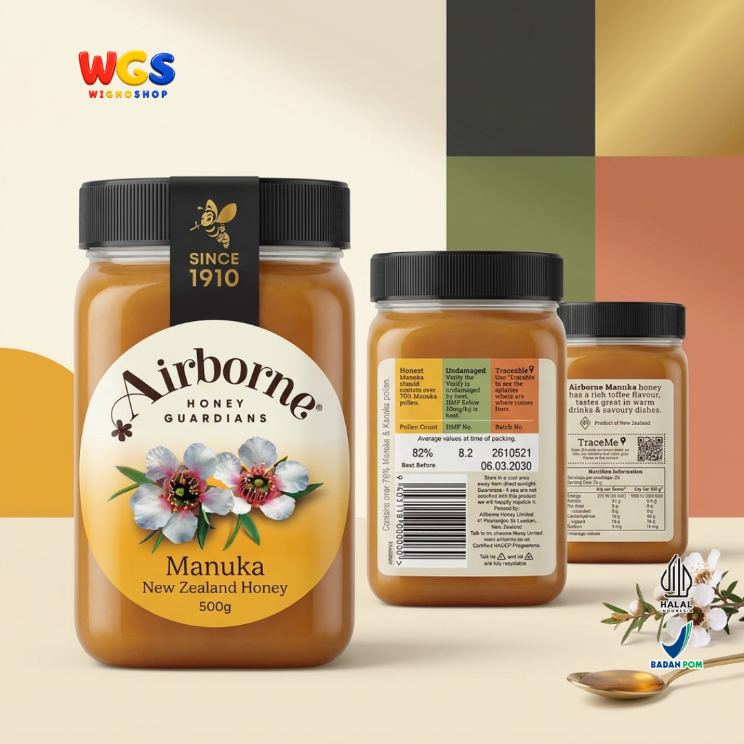 Airborne Pure Natural Manuka Honey 500g - Madu Manuka Asli New Zealand untuk Minuman Roti dan Masakan