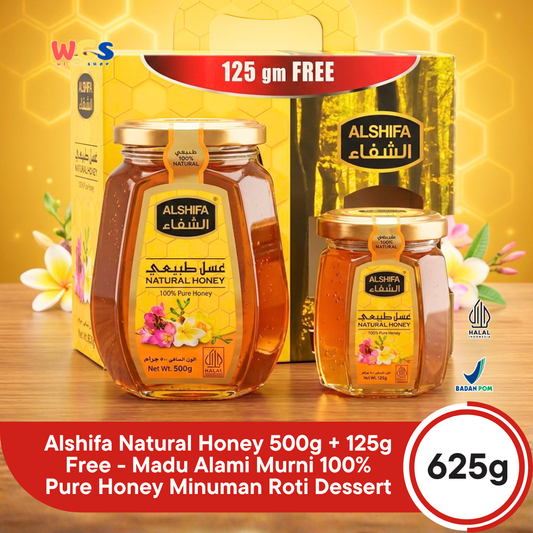 Alshifa Natural Honey 500g + 125g Free - Madu Alami Murni 100% Pure Honey Minuman Roti Dessert