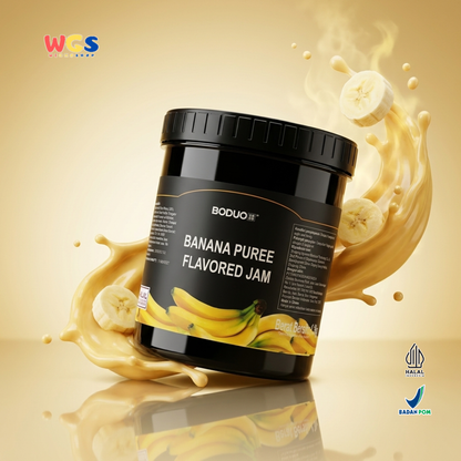 BODUO Banana Puree Flavored Jam 1.3 kg - Halal and BPOM Certified for Trendy Drinks and Desserts