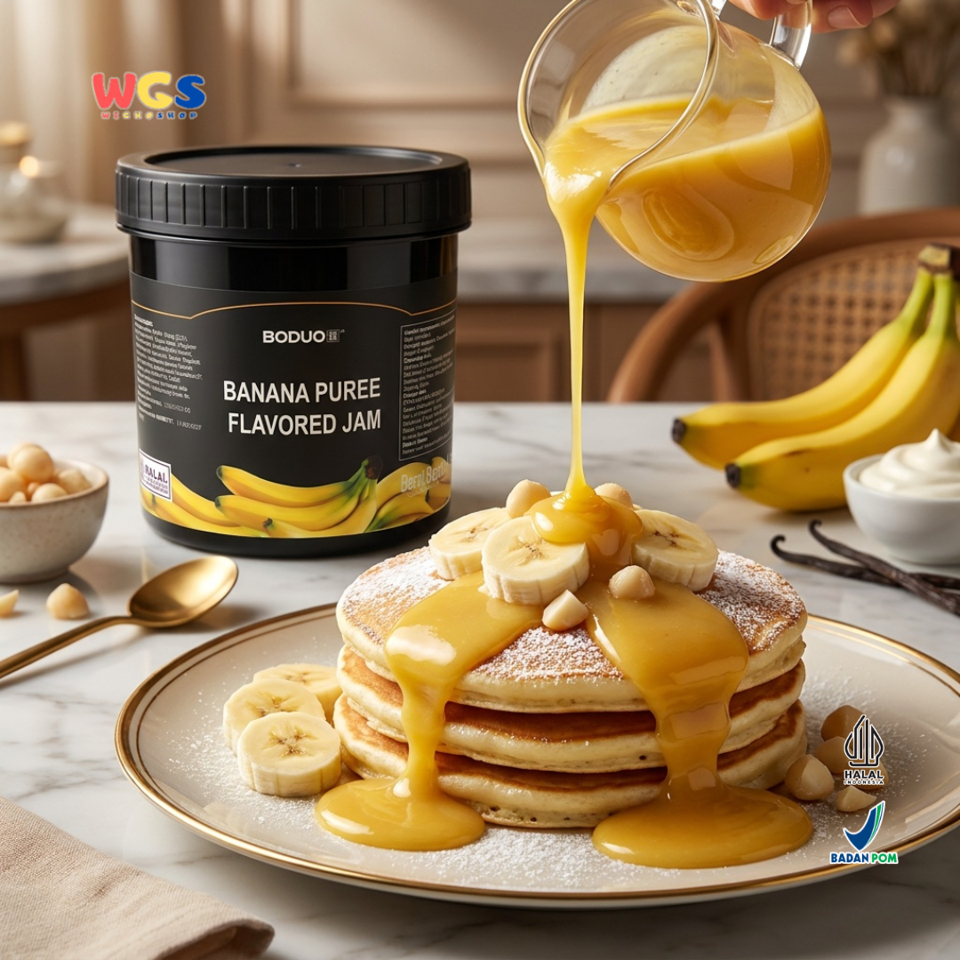 BODUO Banana Puree Flavored Jam 1.3 kg - Halal and BPOM Certified for Trendy Drinks and Desserts