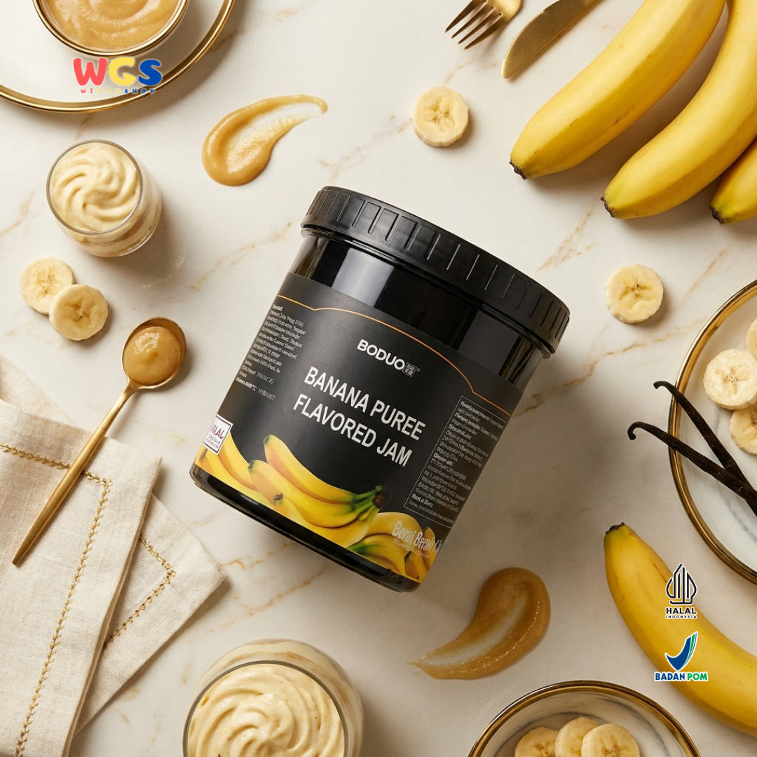 BODUO Banana Puree Flavored Jam 1.3 kg - Halal and BPOM Certified for Trendy Drinks and Desserts