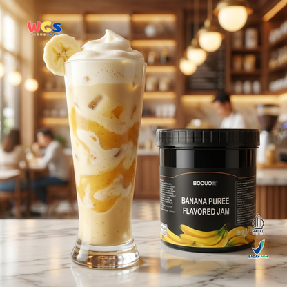 BODUO Banana Puree Flavored Jam 1.3 kg - Halal and BPOM Certified for Trendy Drinks and Desserts