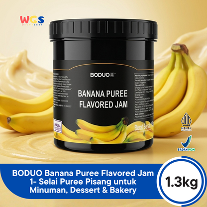 BODUO Banana Puree Flavored Jam 1.3 kg - Halal and BPOM Certified for Trendy Drinks and Desserts
