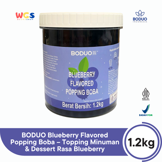 BODUO Blueberry Flavored Popping Boba 1.2kg – Topping Minuman & Dessert Rasa Blueberry