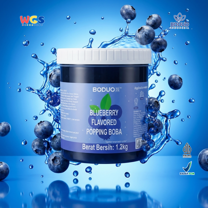 BODUO Blueberry Flavored Popping Boba 1.2kg – Topping Minuman & Dessert Rasa Blueberry