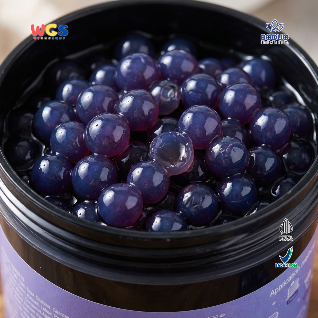 BODUO Blueberry Flavored Popping Boba 1.2kg – Topping Minuman & Dessert Rasa Blueberry