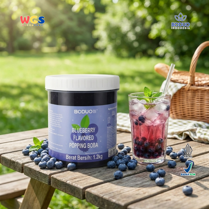 BODUO Blueberry Flavored Popping Boba 1.2kg – Topping Minuman & Dessert Rasa Blueberry