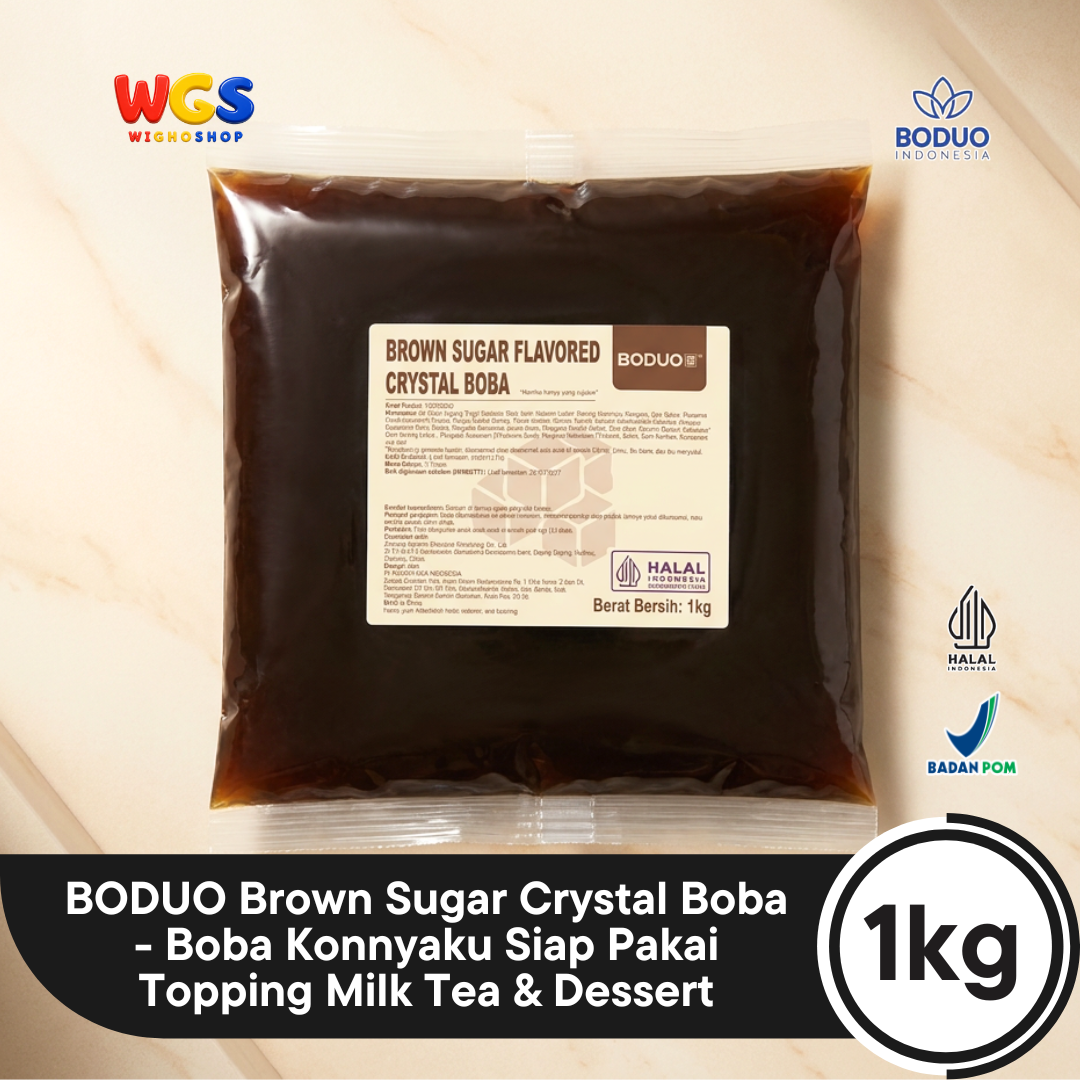 BODUO Brown Sugar Crystal Boba 1kg - Boba Konnyaku Siap Pakai Topping Milk Tea & Dessert