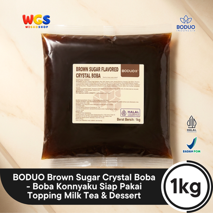 BODUO Brown Sugar Crystal Boba 1kg - Boba Konnyaku Siap Pakai Topping Milk Tea & Dessert