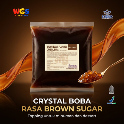 BODUO Brown Sugar Crystal Boba 1kg - Boba Konnyaku Siap Pakai Topping Milk Tea & Dessert
