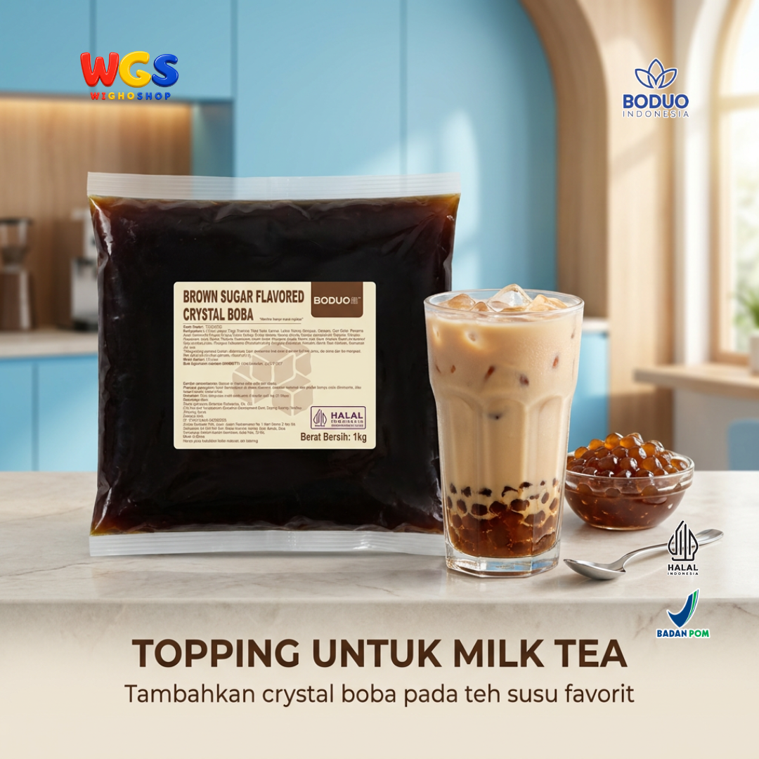 BODUO Brown Sugar Crystal Boba 1kg - Boba Konnyaku Siap Pakai Topping Milk Tea & Dessert