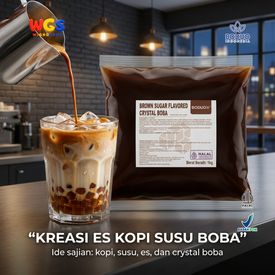 BODUO Brown Sugar Crystal Boba 1kg - Boba Konnyaku Siap Pakai Topping Milk Tea & Dessert