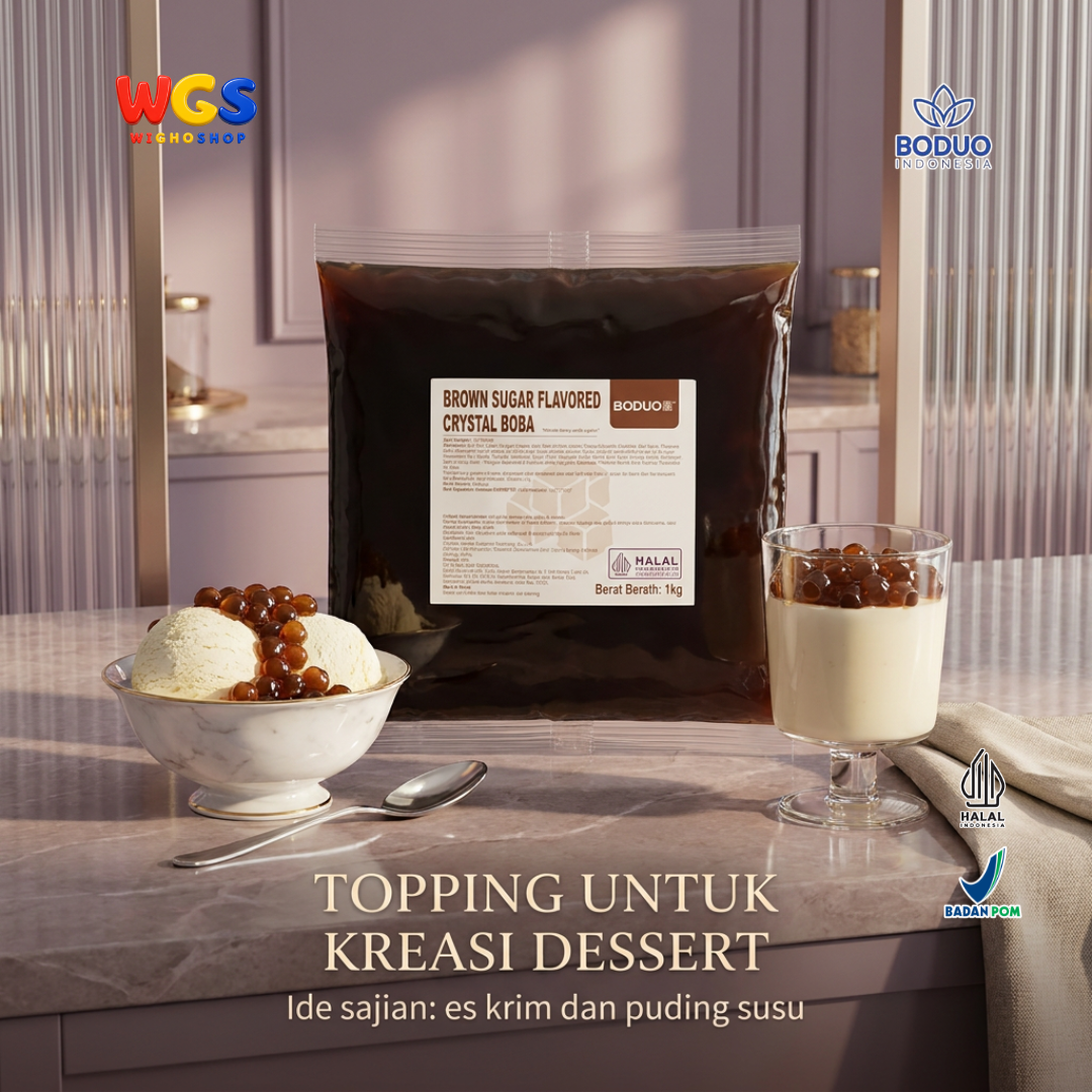BODUO Brown Sugar Crystal Boba 1kg - Boba Konnyaku Siap Pakai Topping Milk Tea & Dessert