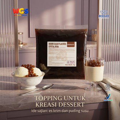 BODUO Brown Sugar Crystal Boba 1kg - Boba Konnyaku Siap Pakai Topping Milk Tea & Dessert
