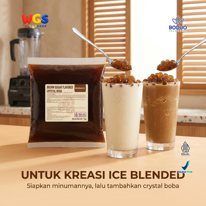 BODUO Brown Sugar Crystal Boba 1kg - Boba Konnyaku Siap Pakai Topping Milk Tea & Dessert