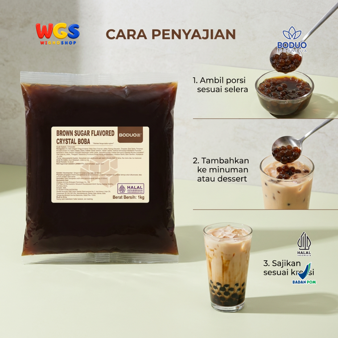 BODUO Brown Sugar Crystal Boba 1kg - Boba Konnyaku Siap Pakai Topping Milk Tea & Dessert