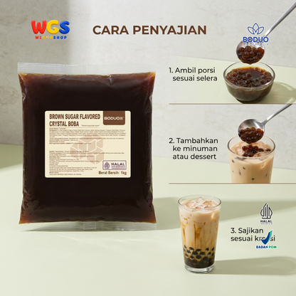 BODUO Brown Sugar Crystal Boba 1kg - Boba Konnyaku Siap Pakai Topping Milk Tea & Dessert
