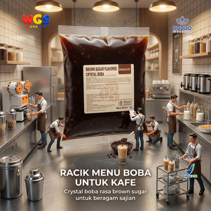 BODUO Brown Sugar Crystal Boba 1kg - Boba Konnyaku Siap Pakai Topping Milk Tea & Dessert