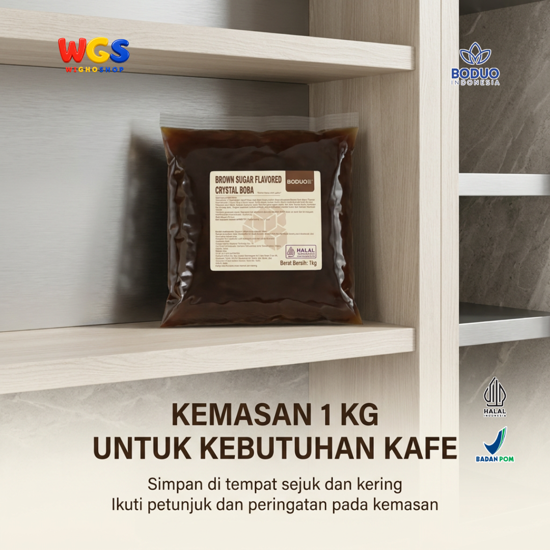 BODUO Brown Sugar Crystal Boba 1kg - Boba Konnyaku Siap Pakai Topping Milk Tea & Dessert
