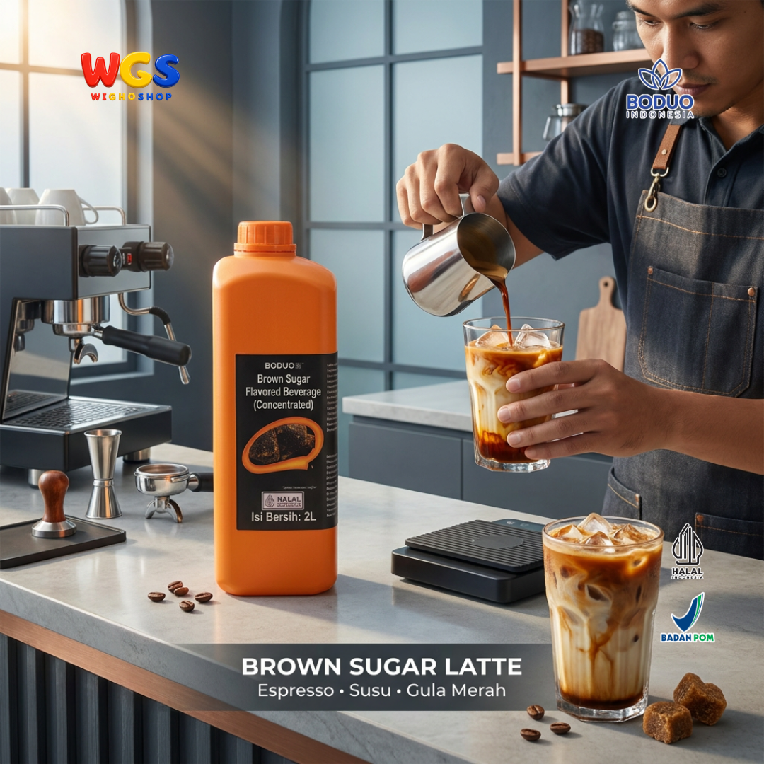 BODUO Brown Sugar Syrup 2 Liter - Sirup Gula Merah untuk Boba Kopi Susu Milk Tea Minuman Cafe