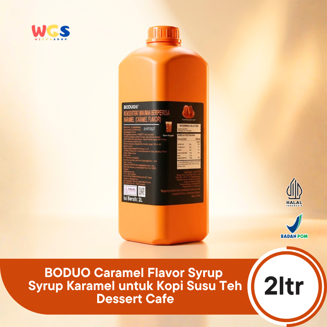 BODUO Caramel Flavored Syrup 2L - Halal &amp; BPOM Certified for Trendy Drinks and Desserts