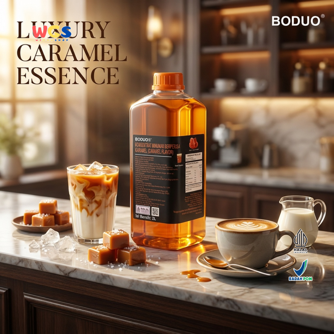 BODUO Caramel Flavored Syrup 2L - Halal &amp; BPOM Certified for Trendy Drinks and Desserts