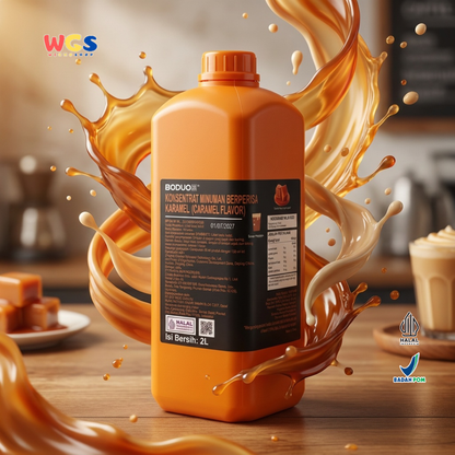 BODUO Caramel Flavored Syrup 2L - Halal &amp; BPOM Certified for Trendy Drinks and Desserts