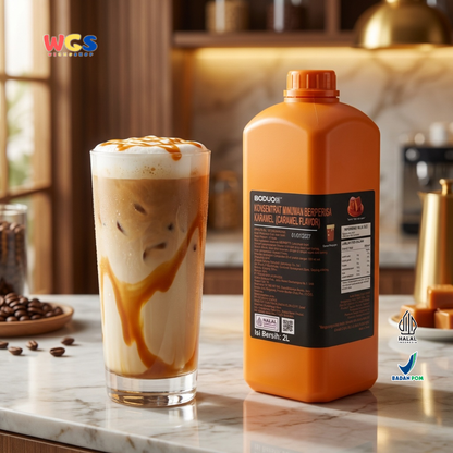 BODUO Caramel Flavored Syrup 2L - Halal &amp; BPOM Certified for Trendy Drinks and Desserts