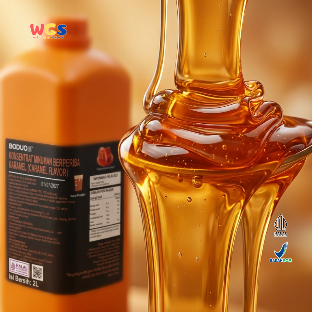 BODUO Caramel Flavored Syrup 2L - Halal &amp; BPOM Certified for Trendy Drinks and Desserts