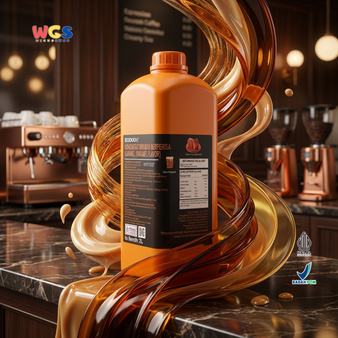 BODUO Caramel Flavored Syrup 2L - Halal &amp; BPOM Certified for Trendy Drinks and Desserts