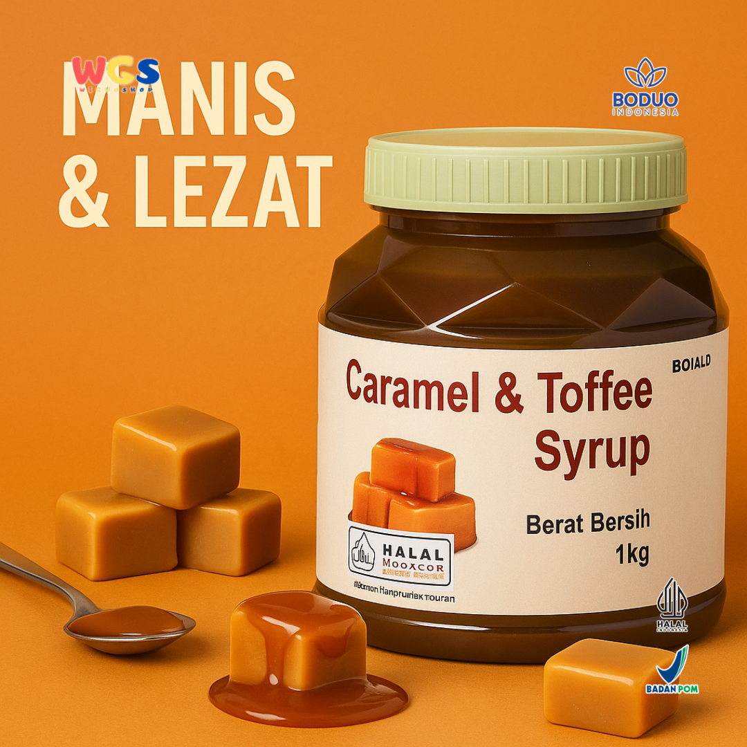 BODUO Caramel &amp; Toffee Syrup 1kg – Premium Caramel &amp; Toffee Flavored Syrup for Drinks and Desserts