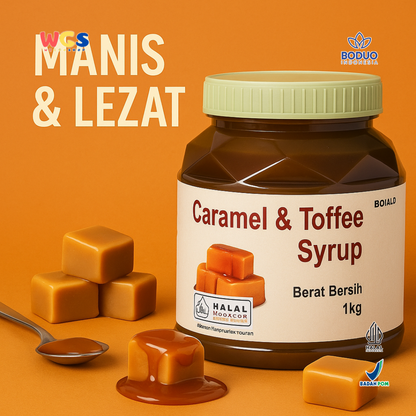 BODUO Caramel &amp; Toffee Syrup 1kg – Premium Caramel &amp; Toffee Flavored Syrup for Drinks and Desserts