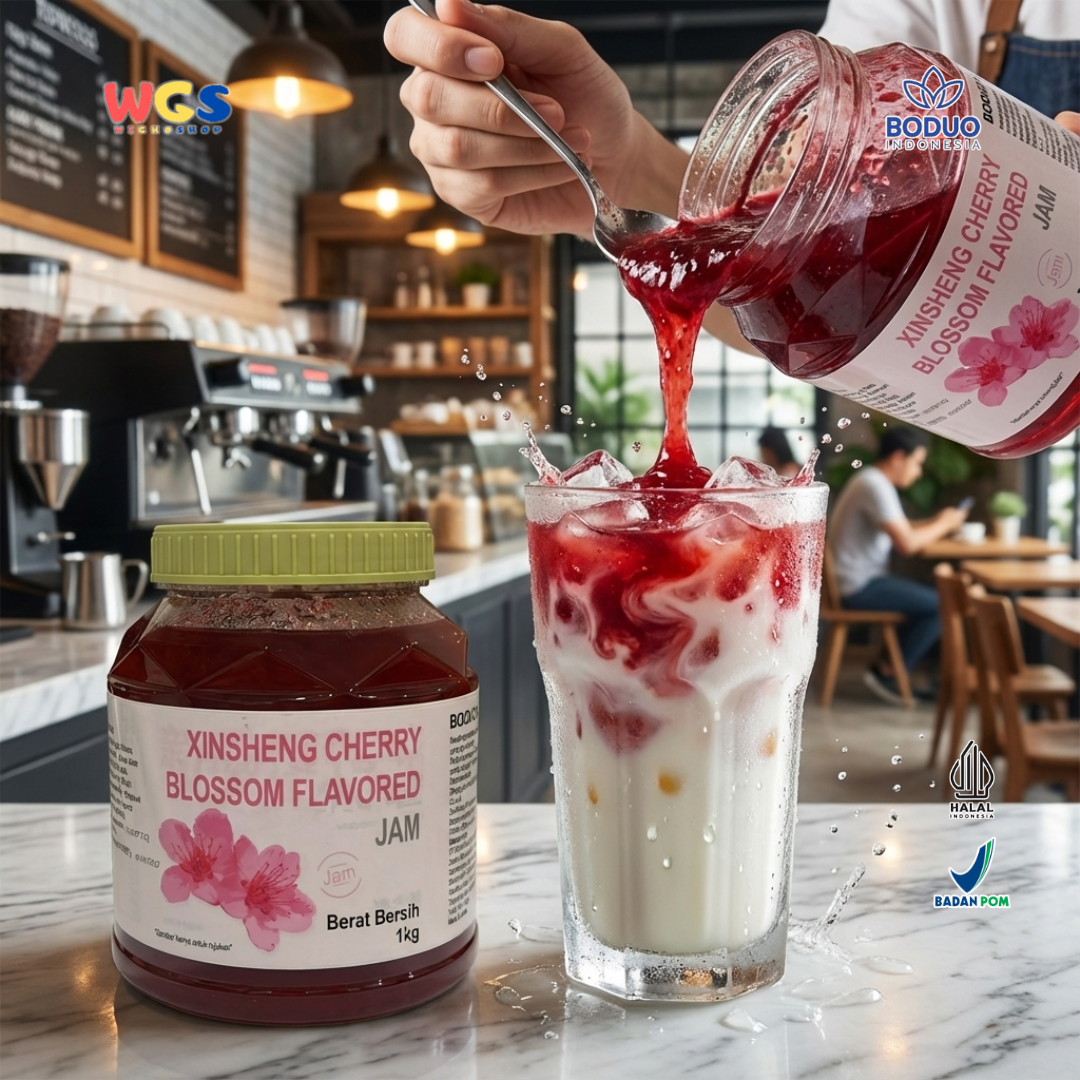 BODUO Cherry Blossom Flavored Jam 1kg – Selai Sakura untuk Minuman, Topping & Dessert