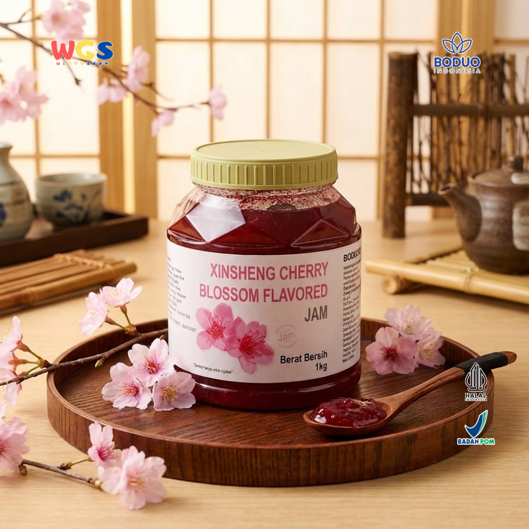 BODUO Cherry Blossom Flavored Jam 1kg – Selai Sakura untuk Minuman, Topping & Dessert
