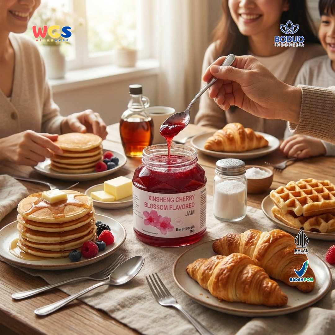 BODUO Cherry Blossom Flavored Jam 1kg – Selai Sakura untuk Minuman, Topping & Dessert
