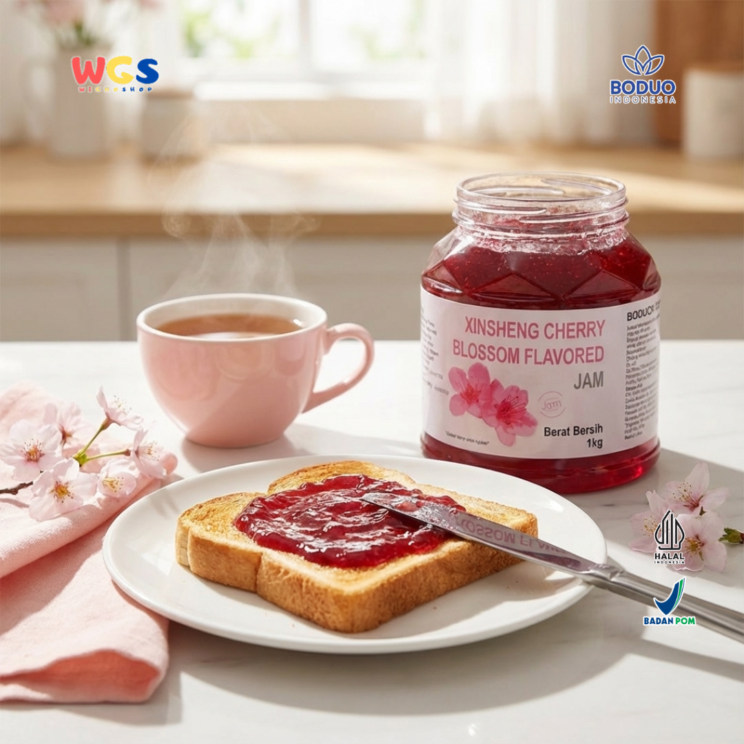 BODUO Cherry Blossom Flavored Jam 1kg – Selai Sakura untuk Minuman, Topping & Dessert