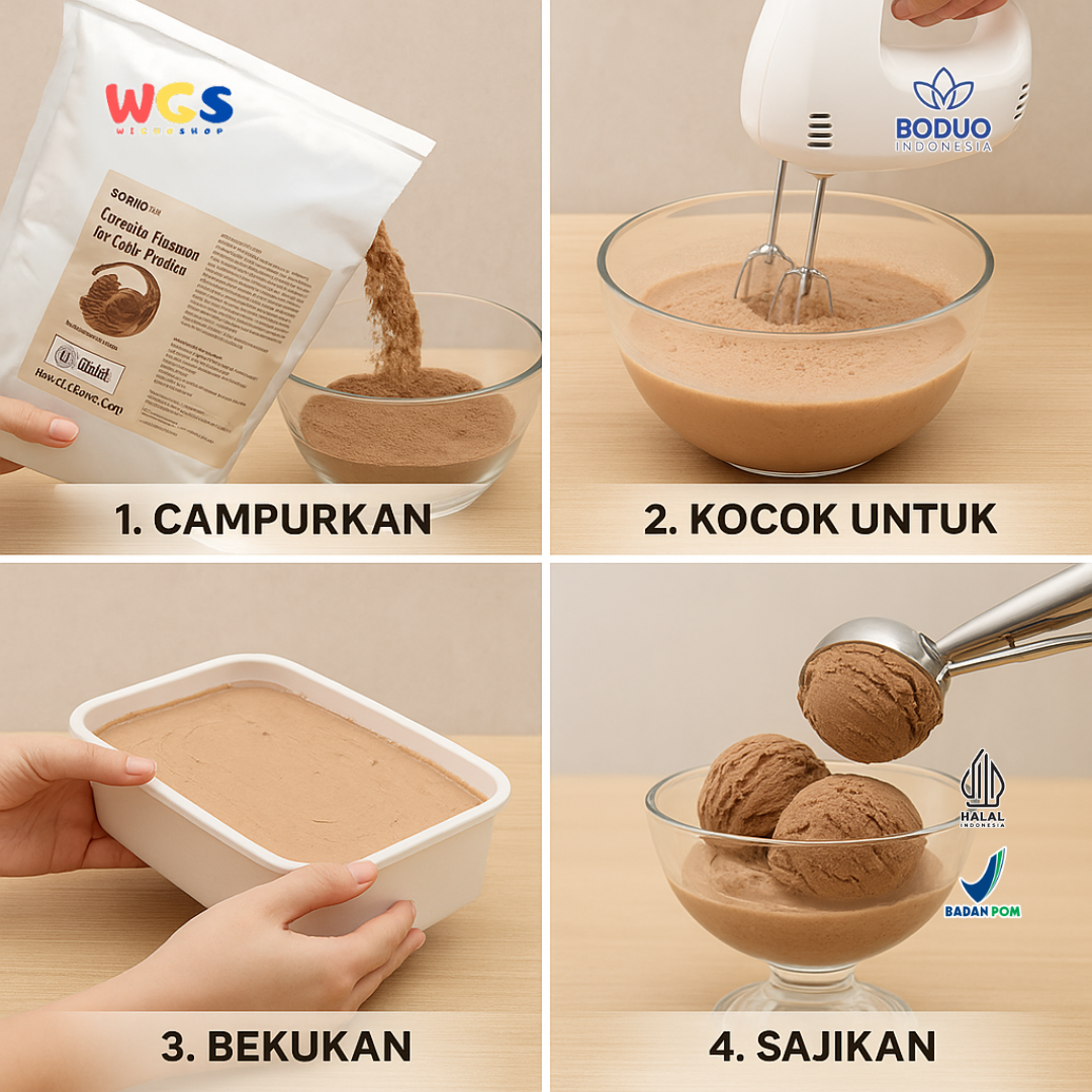 BODUO Chocolate Flavored Ice Cream Powder 1kg | Bubuk Es Krim Cokelat Halal