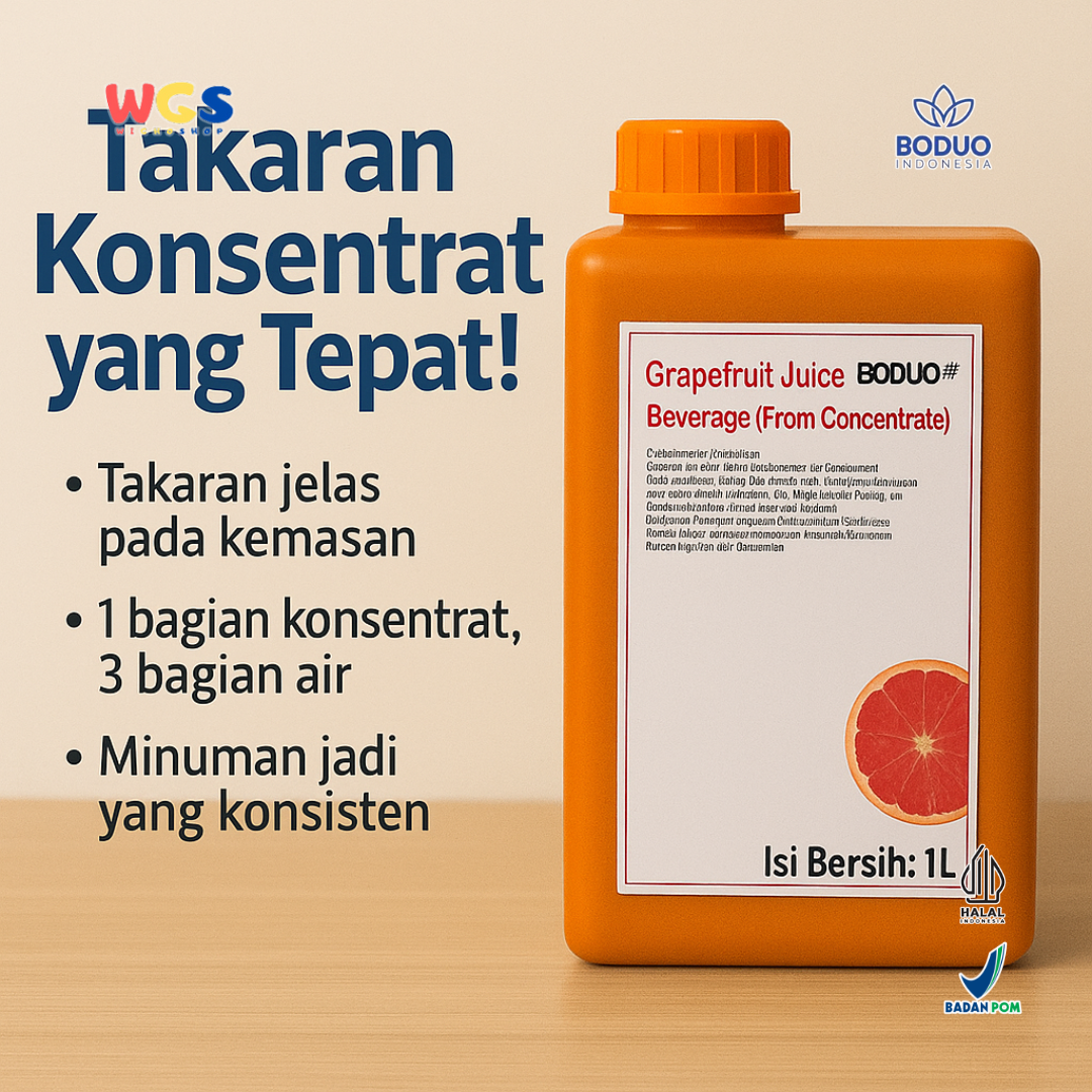 BODUO Grapefruit Juice Beverage Concentrate 1L - Sirup Jus Jeruk Bali Merah Segar & Asam Manis