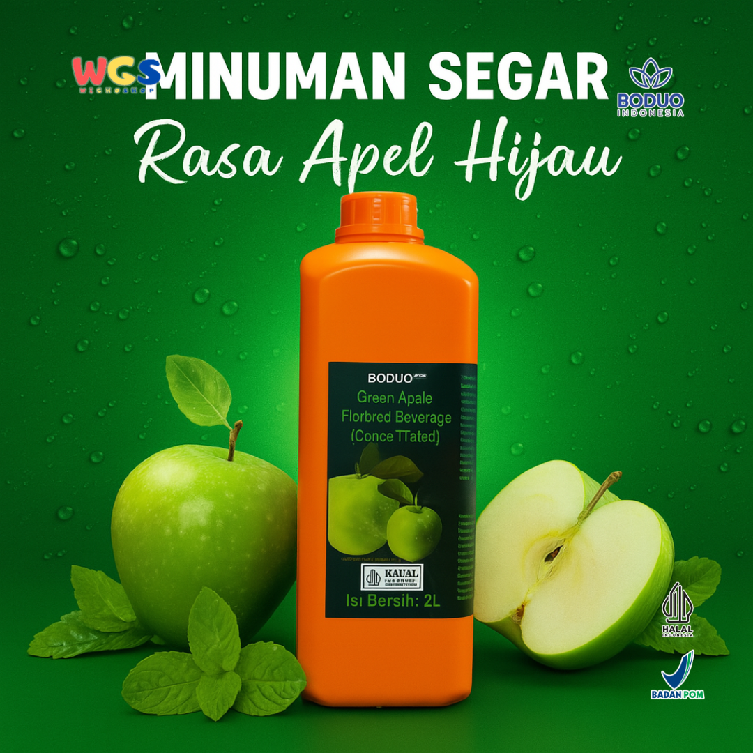 BODUO Green Apple Flavored Beverage Concentrate 2L – Sirup Apel Hijau Segar untuk Minuman & Topping