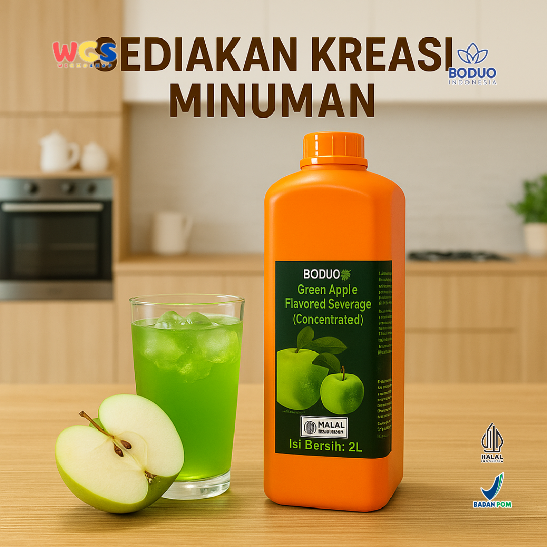 BODUO Green Apple Flavored Beverage Concentrate 2L – Sirup Apel Hijau Segar untuk Minuman & Topping
