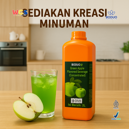 BODUO Green Apple Flavored Beverage Concentrate 2L – Sirup Apel Hijau Segar untuk Minuman & Topping