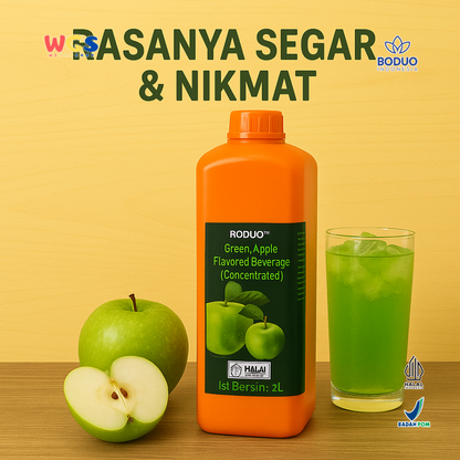 BODUO Green Apple Flavored Beverage Concentrate 2L – Sirup Apel Hijau Segar untuk Minuman & Topping