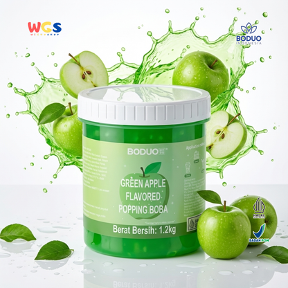 BODUO Green Apple Flavored Popping Boba 1.2kg – Topping Minuman Rasa Apel
