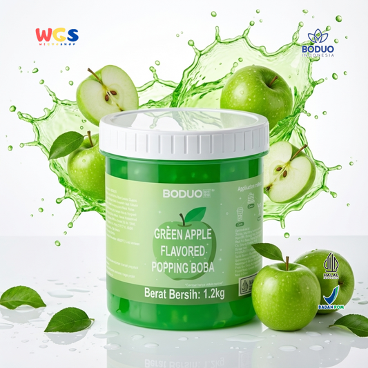 BODUO Green Apple Flavored Popping Boba 1.2kg – Topping Minuman Rasa Apel