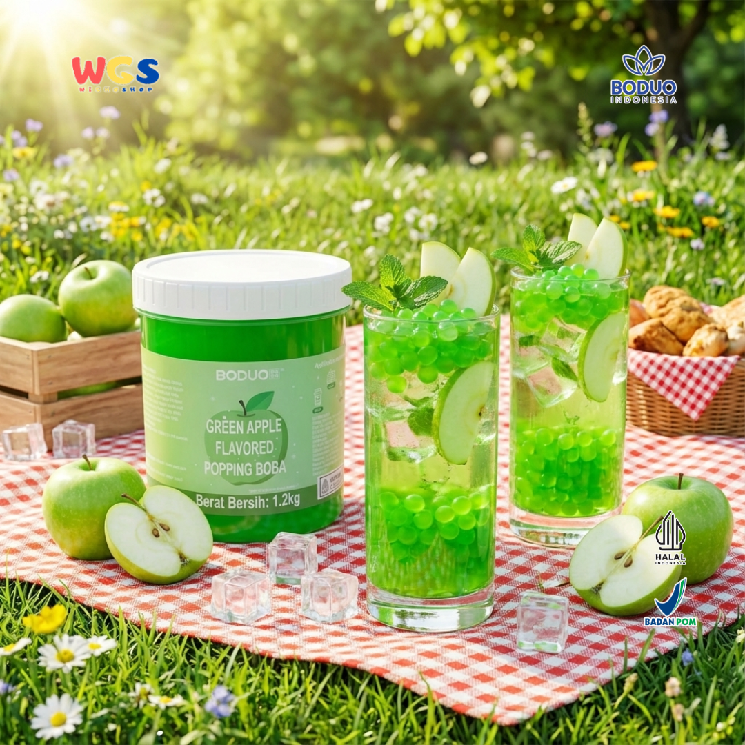 BODUO Green Apple Flavored Popping Boba 1.2kg – Topping Minuman Rasa Apel